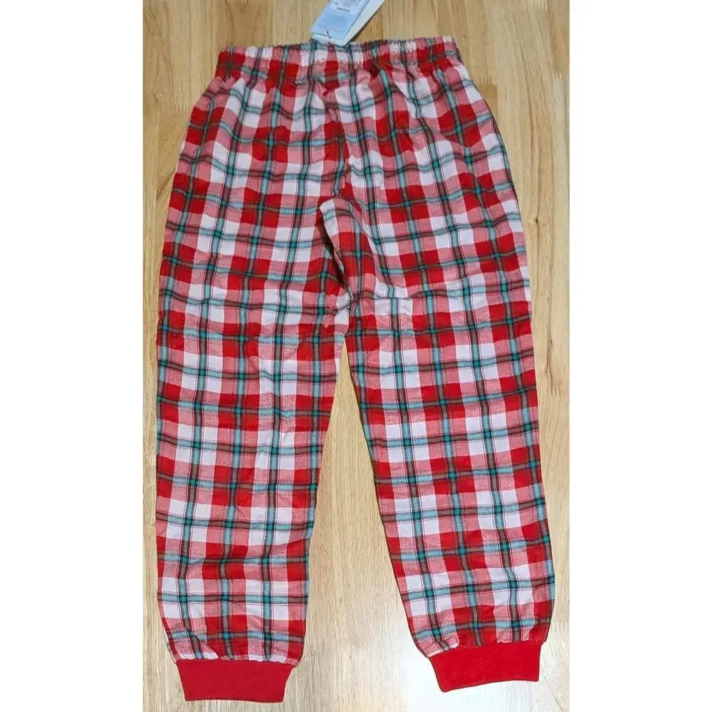 Cat & Jack Pajama Pants Kids Small 6/6X Red Green & Cream Plaid Cuffed Ankle